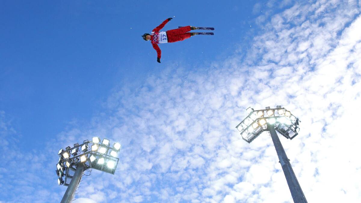 Assoli Slivets of Belarus practices before the Freestyle Skiing Ladies' Aerials Qualification on day seven of the Sochi 2014 Winter Olympics at Rosa Khutor Extreme Park. Photo by Cameron Spencer/Getty Images
