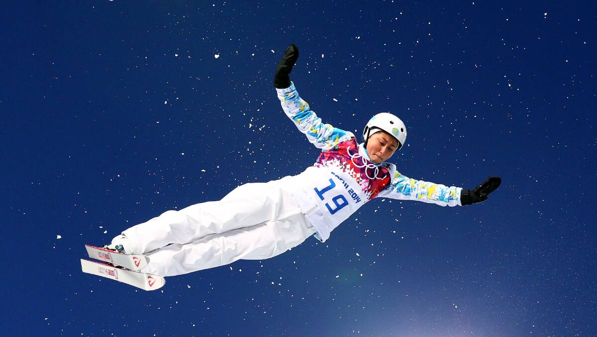Zhanbota Aldabergenova of Kazakhstan competes in the Freestyle Skiing Ladies' Aerials Qualification on day seven of the Sochi 2014 Winter Olympics at Rosa Khutor Extreme Park. Photo by Cameron Spencer/Getty Images