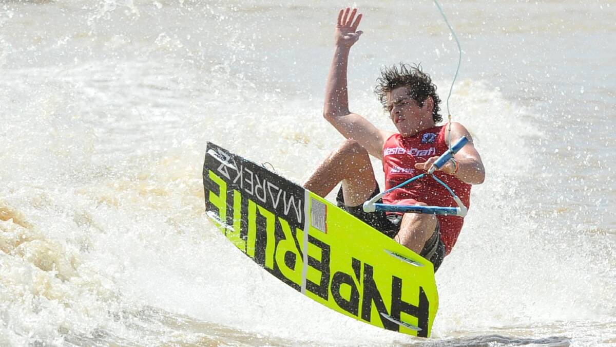 Daniel Perrin, 17, competes in the national wakeboarding titles at Wagga's Lake Albert. Picture: Michael Frogley
