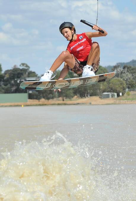 Tommy Lindsay, 16, competes in the national wakeboarding titles at Wagga's Lake Albert. Picture: Michael Frogley