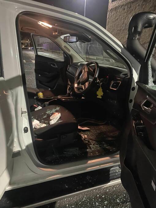 A window was smashed to access the ute's contents on Thursday. 