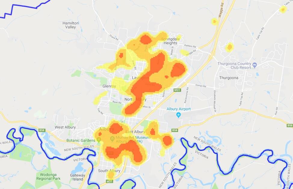 HOT SPOTS: A map showing where items are being stolen from cars. 