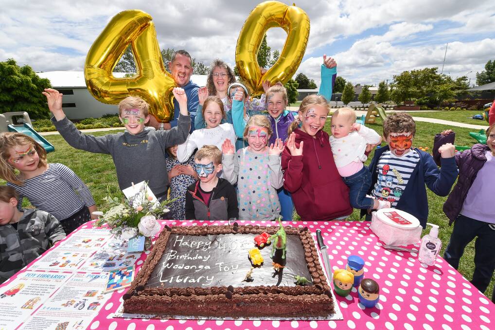 FUN CELEBRATION: Children and volunteers helped celebrate the Wodonga Toy Library 40th anniversary at the weekend. President Janita Crowe said about 80 people were in attendance on Saturday. Picture: MARK JESSER