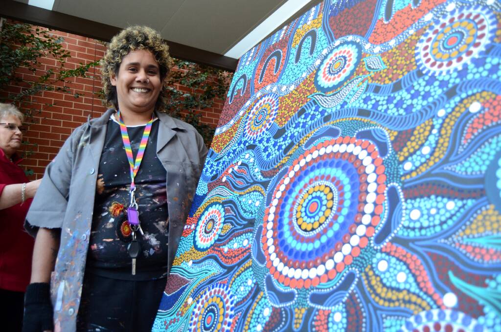PROUD: Artist Tamara Murray says the work highlights the native landscape, including the Murray River, gum leaves and Indigenous meeting places. Picture: BLAIR THOMSON