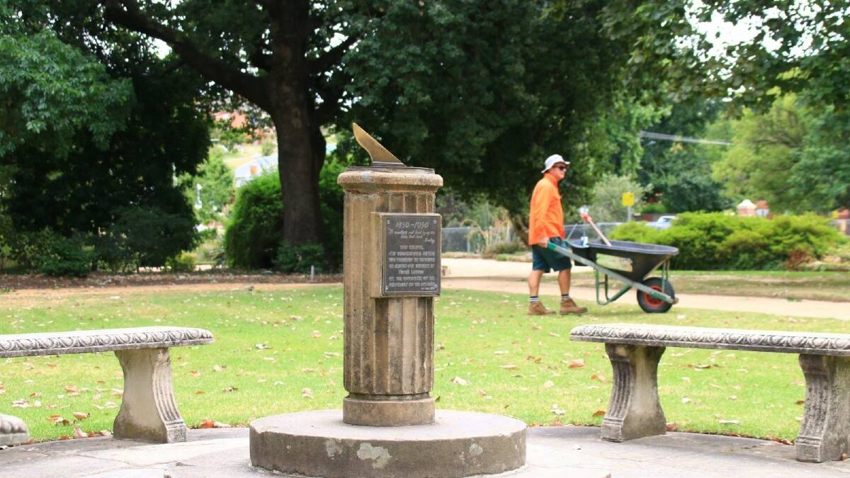 BACK IN PLACE: The sundial has been returned to its plinth after a vandalism attack last week. Picture: ALBURYCITY