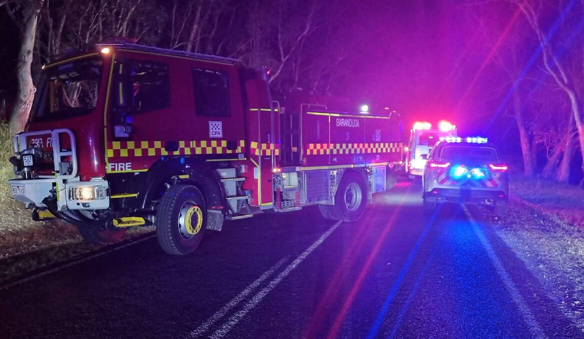 Police, firefighters and paramedics attended the Kiewa motorbike crash on Wednesday night. Picture by Baranduda Fire Brigade