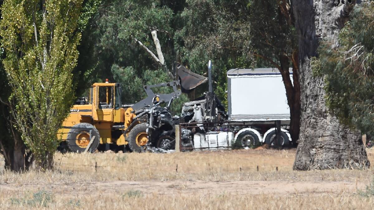 DESTROYED: One of the prime movers which was damaged by the fire at the Culcairn property on Thursday night. Picture: MARK JESSER