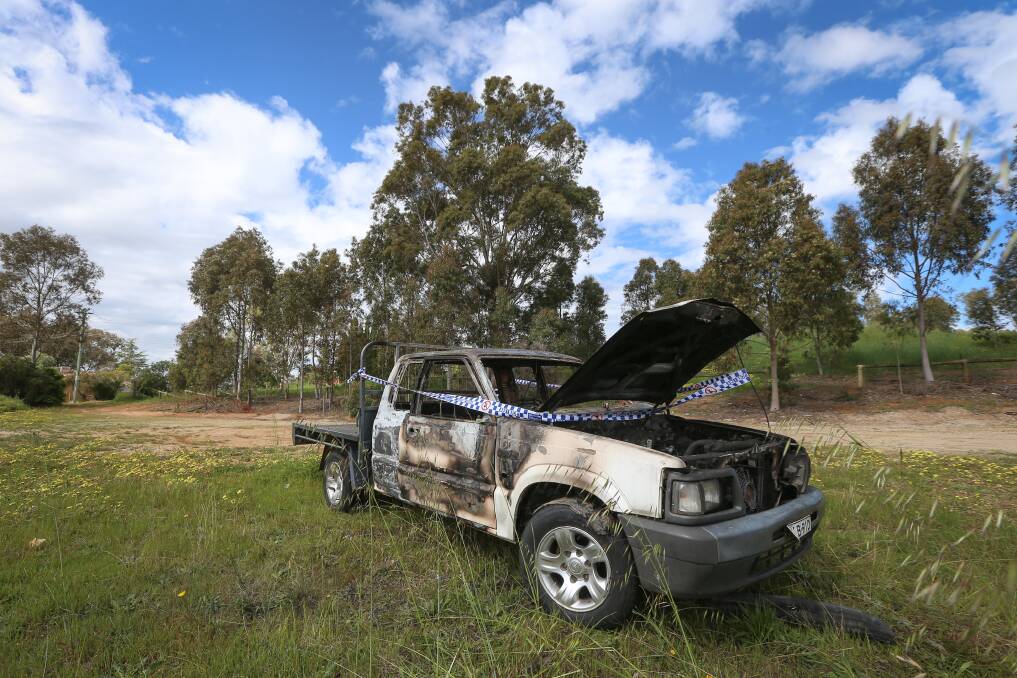 STOLEN: Six vehicles are being thieved in Albury-Wodonga each week. Some, like this utility taken from West Albury early Monday morning, end up being set alight. 