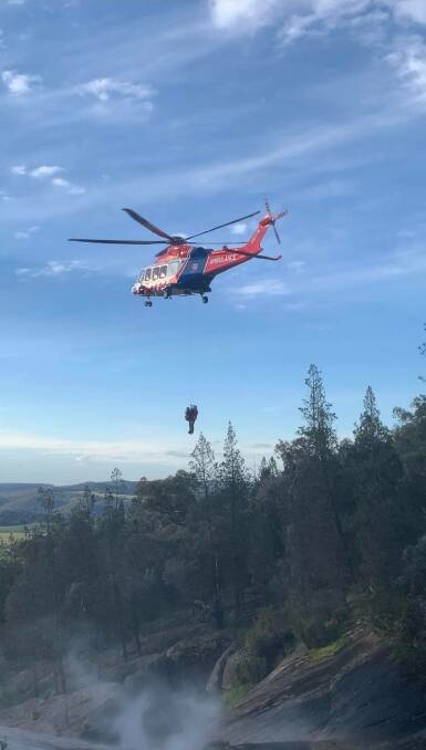WINCHED: Penelope Flower had to be pulled up from the gorge before being airlifted to hopsital with an injury to her leg. She has since been discharged from hospital. 