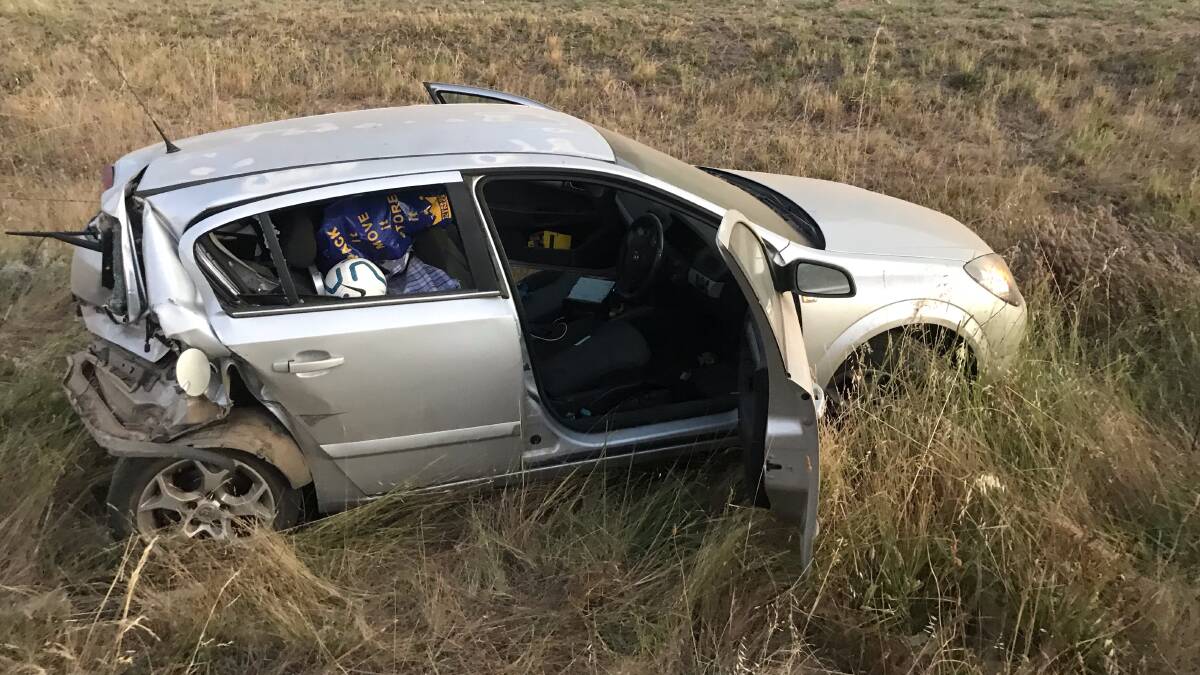 SMASHED: The Holden Astra was hit from behind at high speed, which forced the vehicle off the side of the Hume Highway and into a ditch. The other driver blew 0.227. 