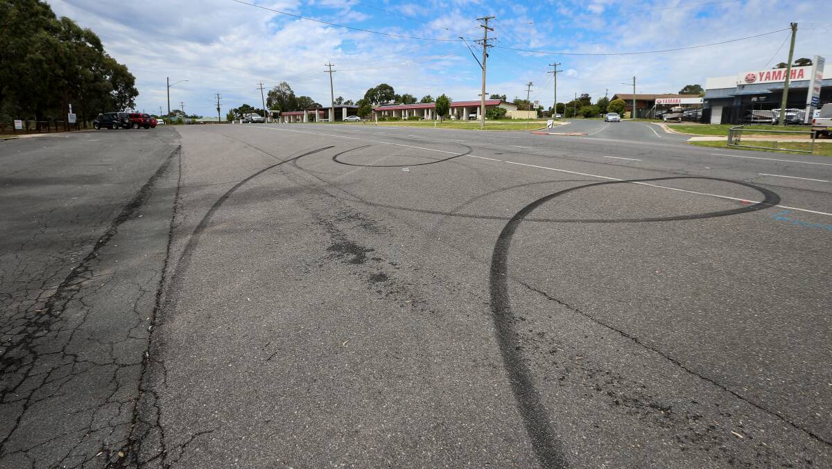 MARKS: Tyre marks at the intersection of Wagga and Vickers road, where a probationary driver performed a burnout directly in front of officers. 