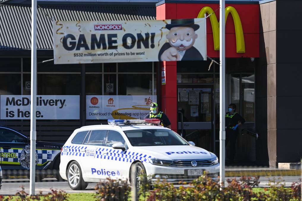 A file picture of police outside the Wangaratta McDonald's. 