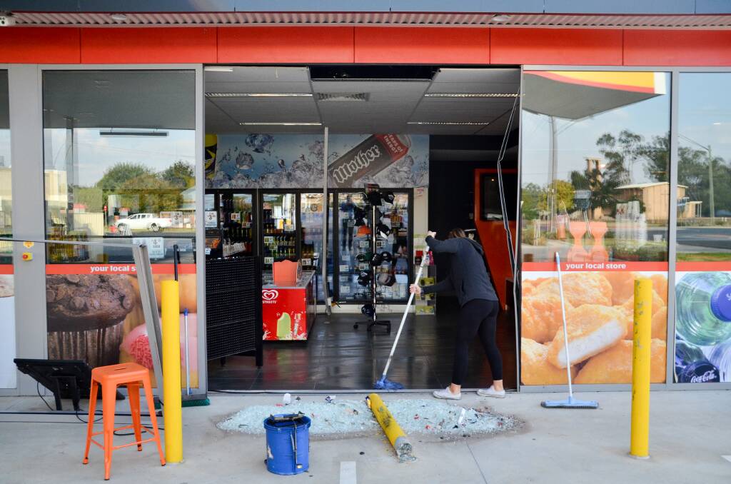 RAM RAID: There have been multiple ram raids on Jindera businesses in recent years. Pictured is the aftermath of an incident in mid-March last year, about two weeks after an alleged attempted break-in by Jack McLean at the same site. 