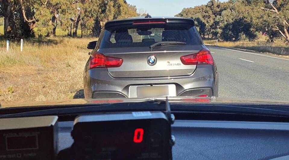 CAUGHT: The 29-year-old driver of this BMW was detected travelling at 210km/h on the Hume Highway on Saturday morning by Albury police officers. 