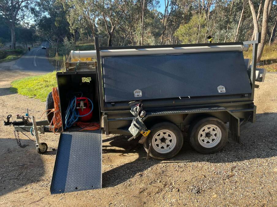 DAMAGED: The stolen trailer was dumped near Hunchback Hill in Wodonga. 
