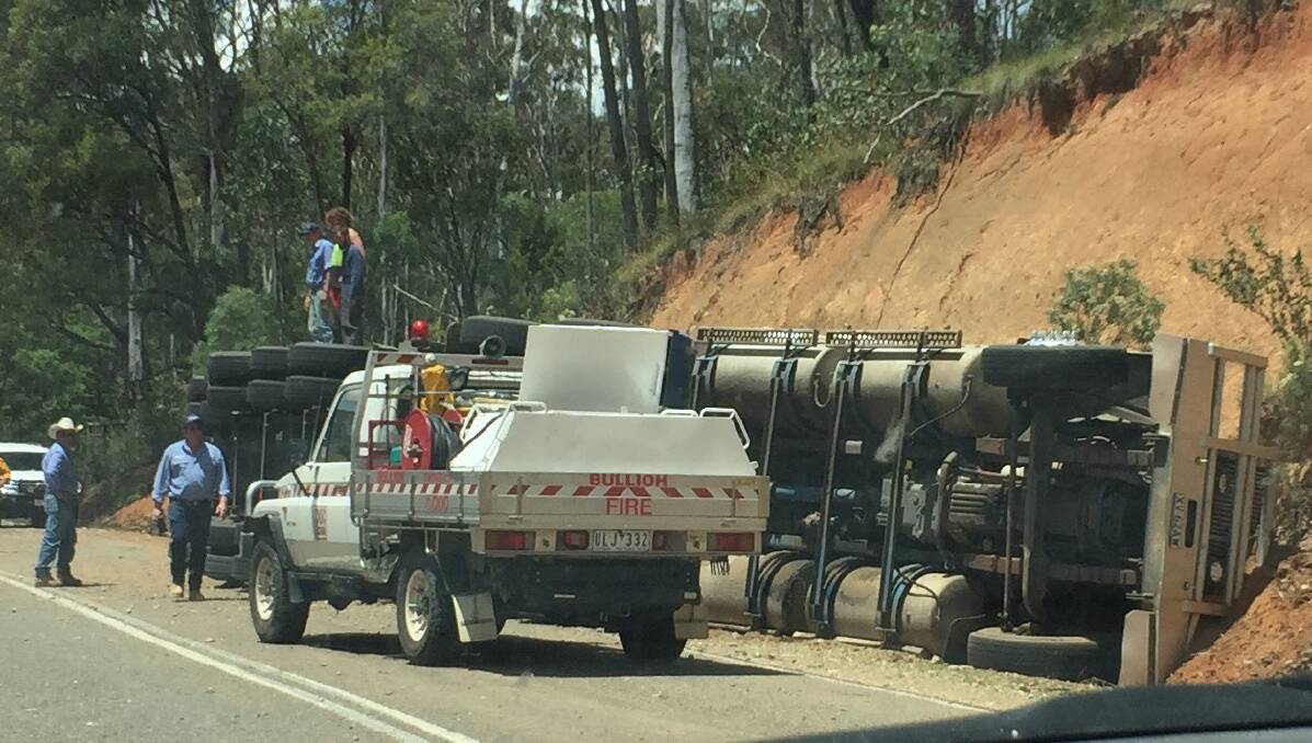 DAMAGE: The truck rolled on the Murray Valley Highway on Tuesday, leading to a lengthy operation to remove cattle, some of which were dead or required euthanisation. The injured driver also had to be taken to hospital. Picture: NAOMI PETERS
