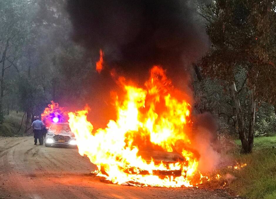 ALIGHT: An image of the burning vehicle posted on Facebook. 