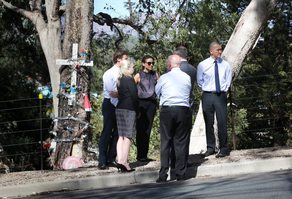 CRASH SCENE: Police, lawyers and deputy state coroner Derek Lee visit the site of the fatal collision on East Street in Albury, as part of the coronial inquest. Shaun Crighton's family members have attended the both days of the inquest. 