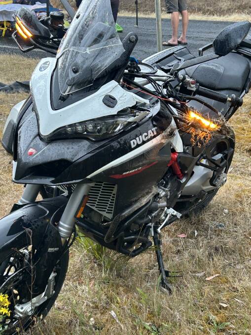 A Tasmanian man was also injured in a motorbike crash at Shelley earlier this month. His Ducati hit a deer. Picture supplied
