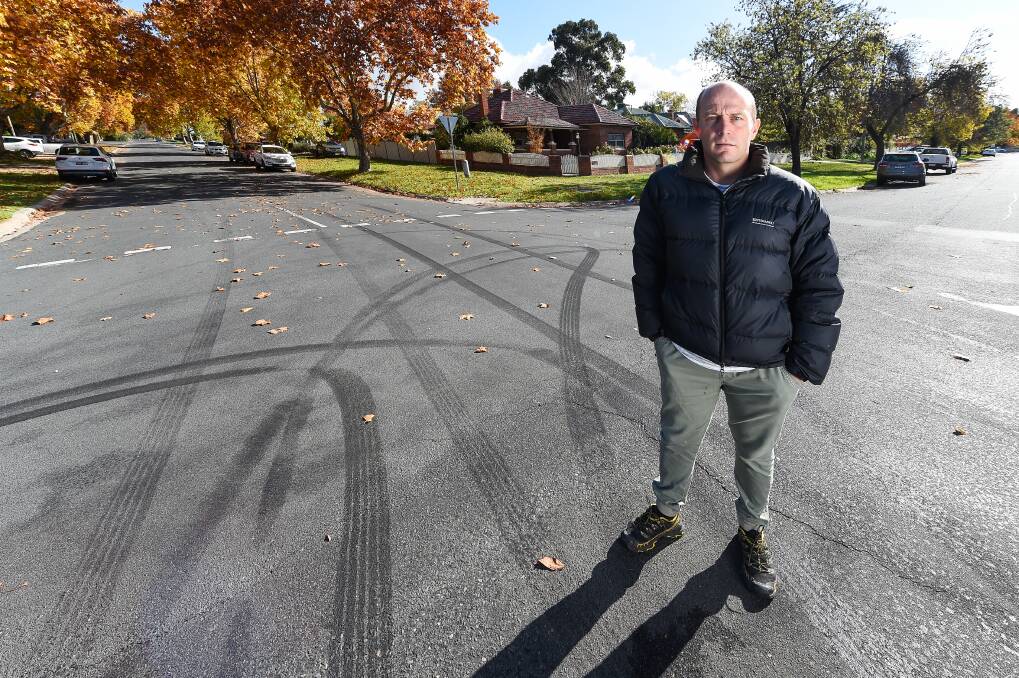 DANGER: Thick tyre marks on Wood Street in Albury, where hoon driving has caused issues for father-of-two Dan. Picture: MARK JESSER