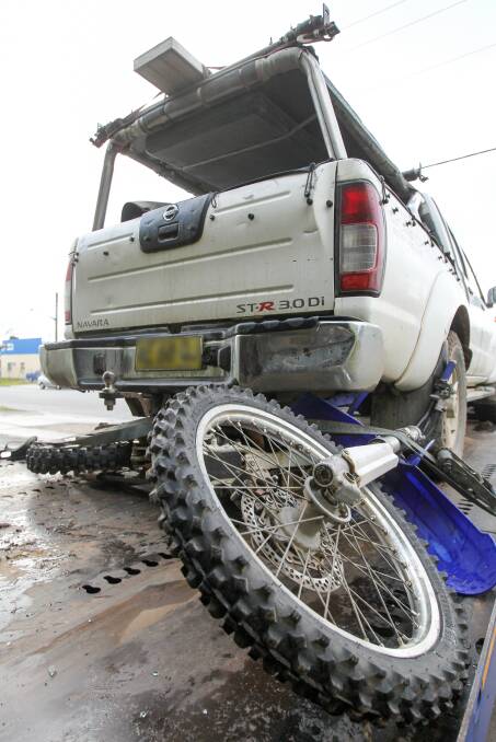 SEIZED: The Howlong man's Nissan Navara utility was towed from the scene of the crash outside his home on Lowe Street last July, along with the two bikes. 