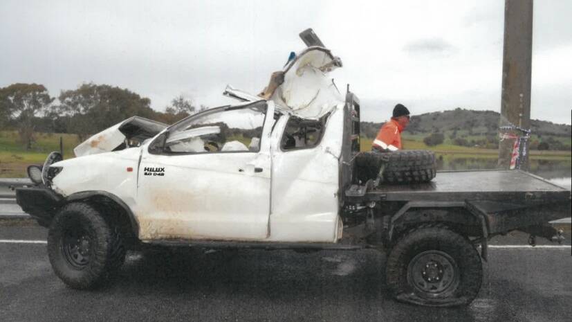 Drink-driver Isaac Jansen, 20, spent hours trapped in his submerged white Toyota HiLux utility in the waters of Lake Hume. Picture supplied