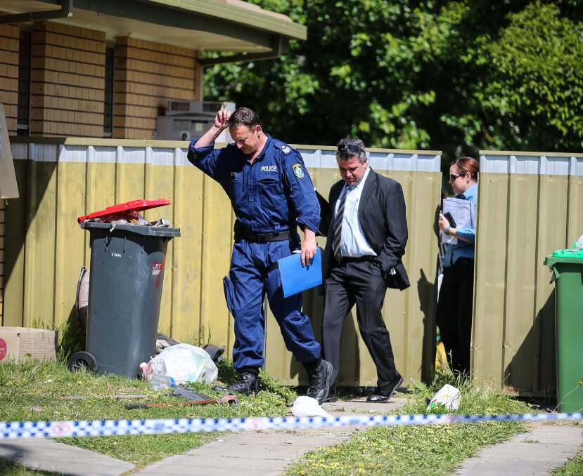 ON SCENE: Police at the Webb Street home in Lavington following the death of Mr Kennedy. Adam Azzi has pleaded not guilty to murder, and not guilty to intimidating Mr Kennedy's friend with a knife. 