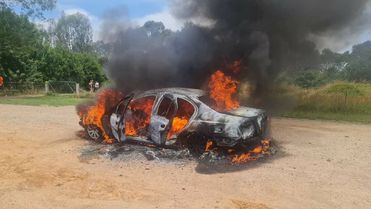 The Thurgoona car fire on Tuesday afternoon. A Ford was gutted. Picture supplied