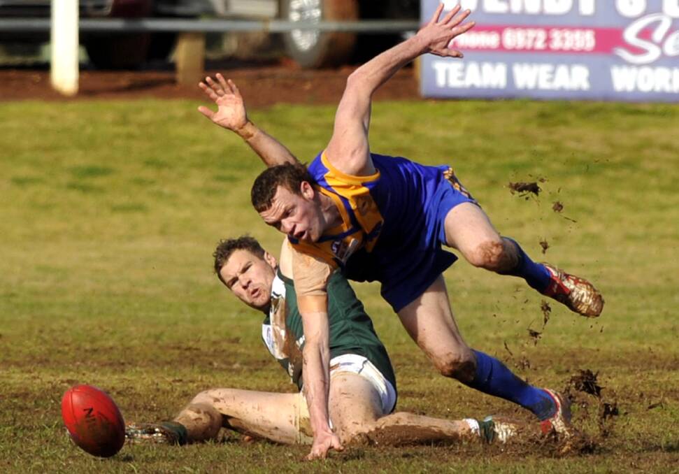 BANNED: Albury Local Court heard Brent Rose, pictured in blue playing for Narrandera in 2015, had moved to the border to play football and got himself into trouble when he returned home. 