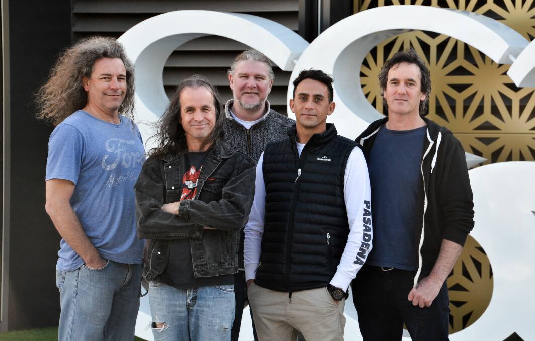 FINAL SHOW: Jason Parker, Phil Hogan, Graeme Linquist, Brendan Damico and John Del Valle outside the SS&A Club ahead of their final gig as Ledd Asprin. The band formed on the Border in 1997. Picture: BLAIR THOMSON