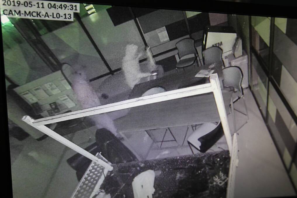 RAMMED: CCTV shows a truck repeatedly slamming into the Wodonga TAFE. 