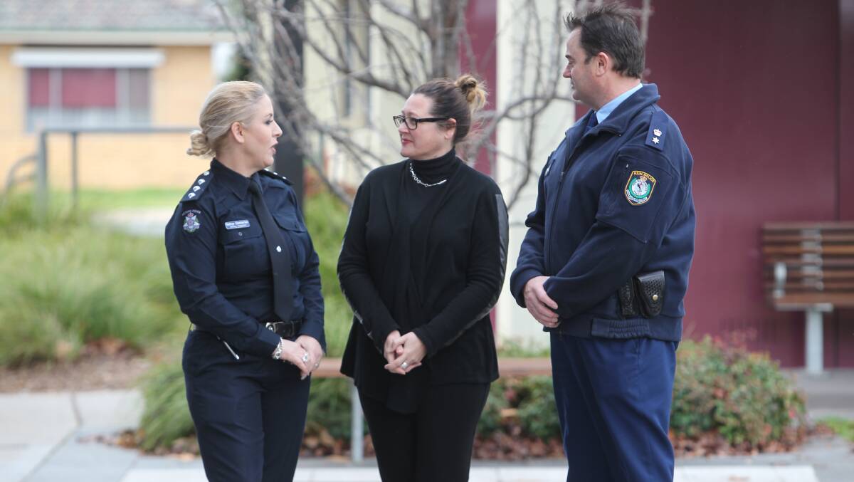 APPEAL: Acting Inspector Kate Chamberlain, Crime Stoppers Victoria chief executive Sam Hunter and Albury Acting Superintendent Evan Quarmby launch the campaign in Wodonga. 