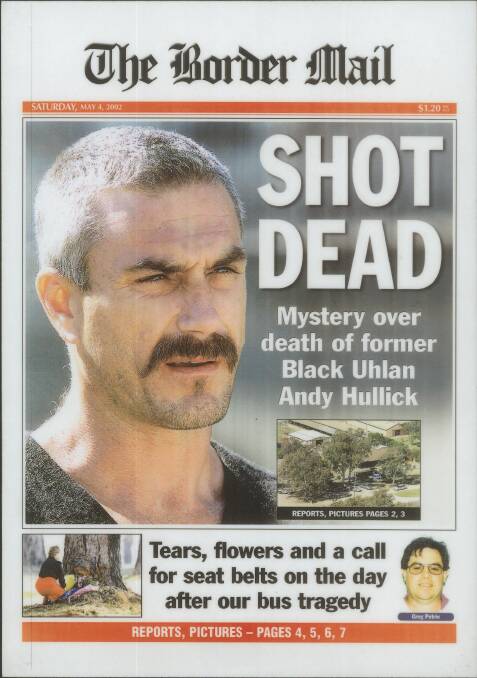 The Border Mail front page on May 4, 2002 after Forbes shot and killed Andy Hullick. File photo