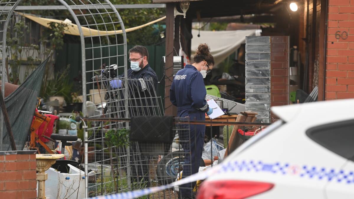 CRIME SCENE: Officers have spent hours combing through the Trudewind Road home in Wodonga on Tuesday as part of the investigation. 