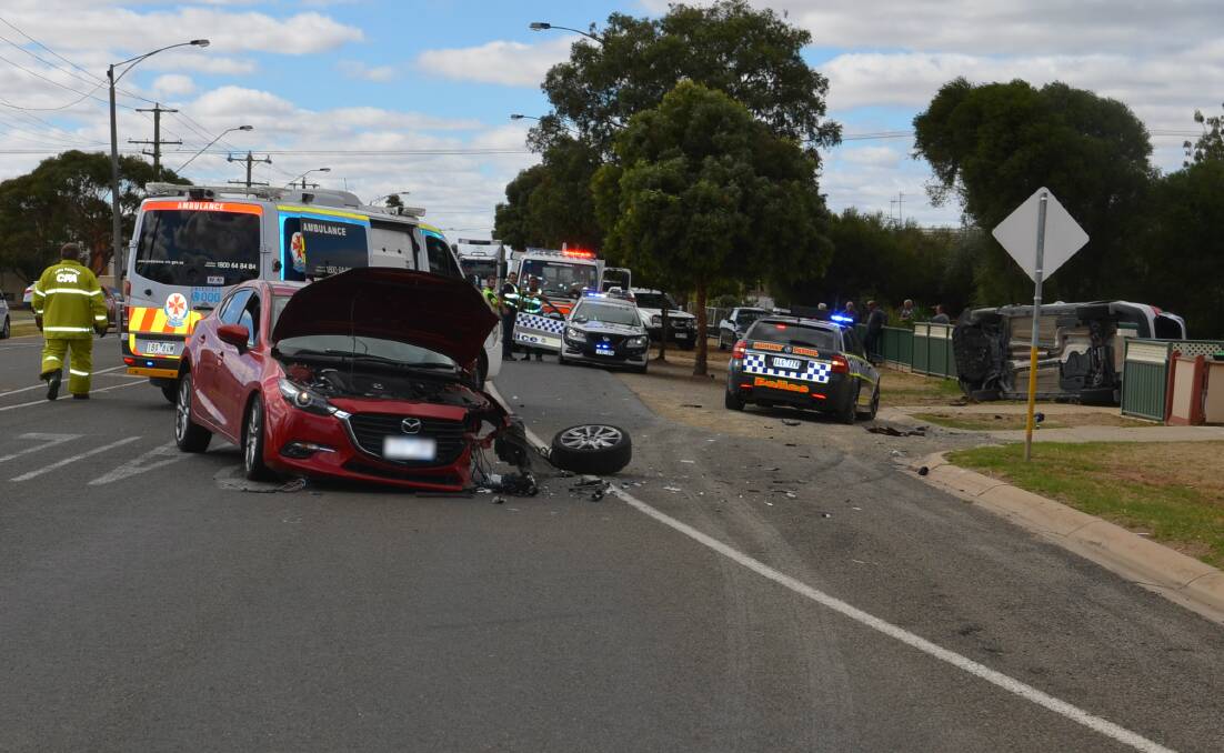 CRASH: The scene of the collision on the Murray Valley Highway on Sunday. 