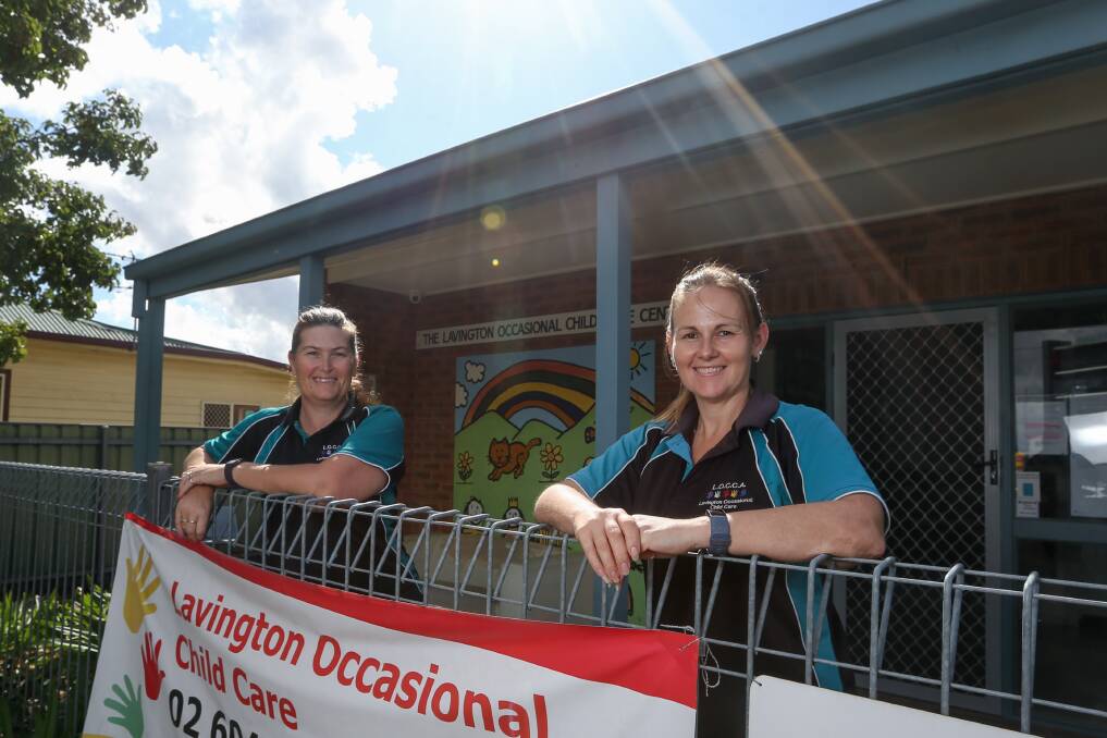 GOOD NEWS: Carers Tina McMillan and Suellen Wynd celebrate the announcement at Lavington Occasional Childcare, which has had a sharp drop in numbers. Pictures: TARA TREWHELLA