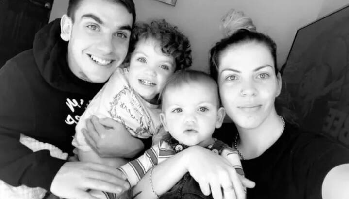 Cooper Maher with his children Vada-Faye and Matias, and partner Mahlia McDonald. Picture supplied