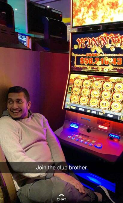 BIG WIN: Rocky Pereira, pictured here gambling after he torched his cafe, had many major wins on the pokies but ended up spiraling into debts while chasing his losses. 