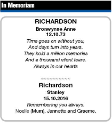 TRIBUTE: A notice placed in the Border Mail last year. 