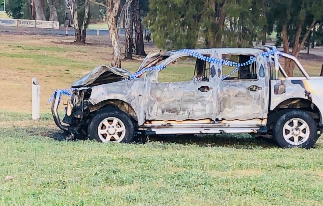 BURNT OUT: The Great Wall utility was dumped at Julia Ronan Park and set alight after being stolen from a concrete pumping business. Police are investigating. 