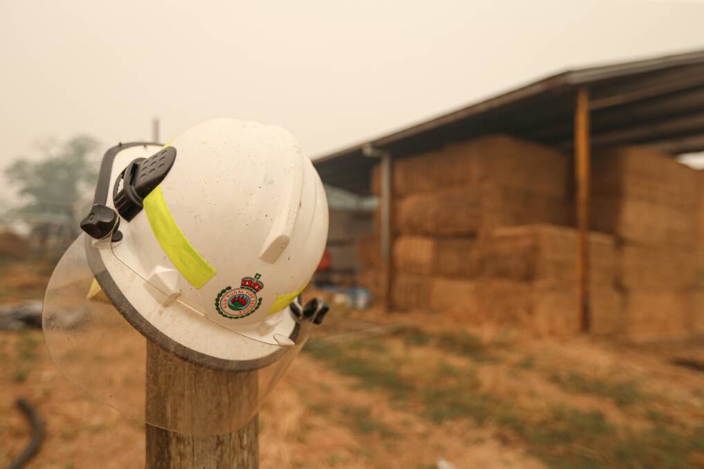 READY: A firefighting helmet hangs at the farm. 
