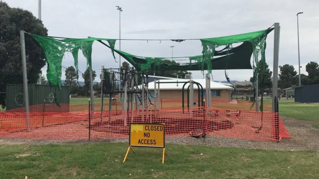 Damage to the playground following the fire in March. Picture by Wodonga Council