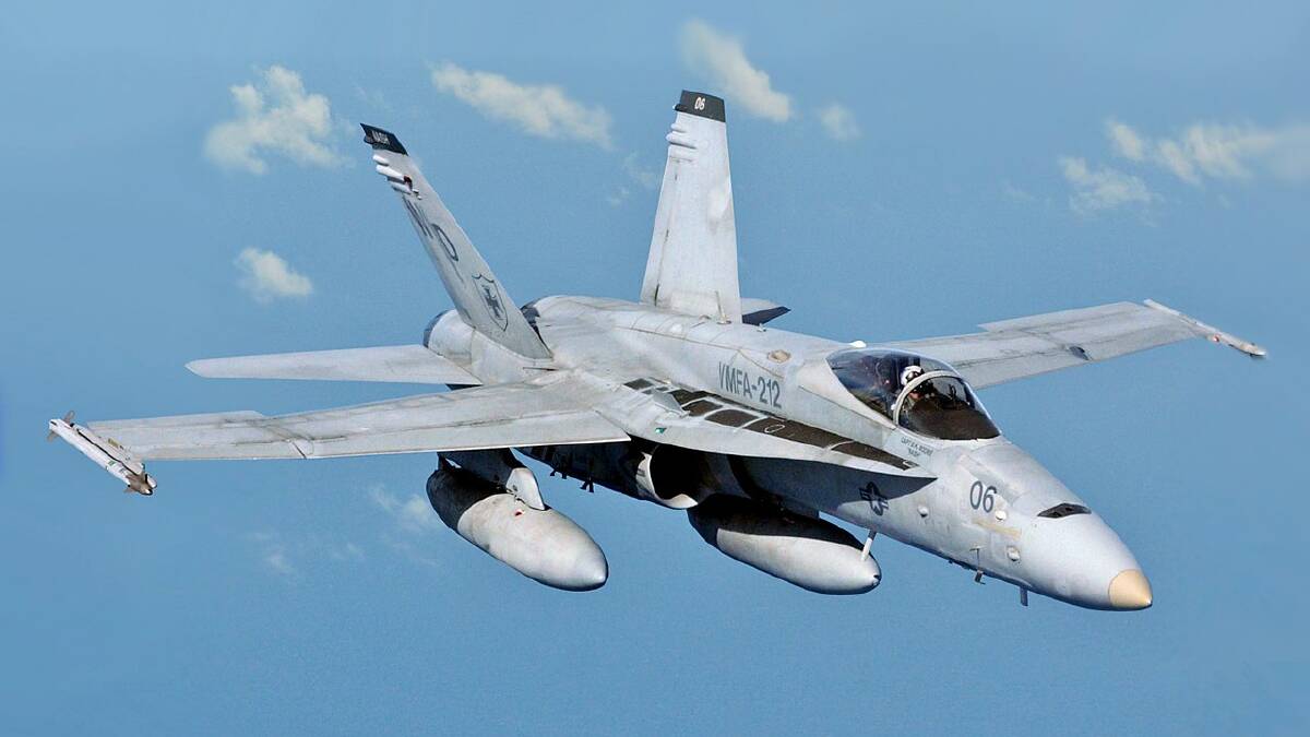FLYOVER: A Hornet jet, similar to the two that will fly at low altitude over Bonegilla on Friday. 