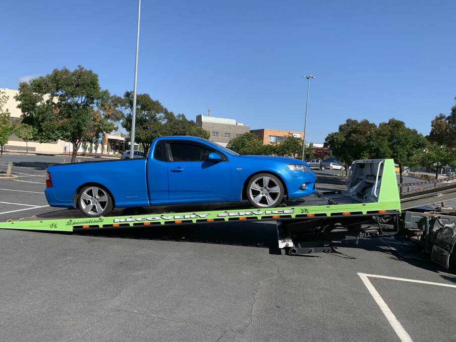 GONE: The owner of the blue Ford utility has lost access to the car for 28 days and will have to pay for towing and the cost to impound the vehicle. He will also face court. 