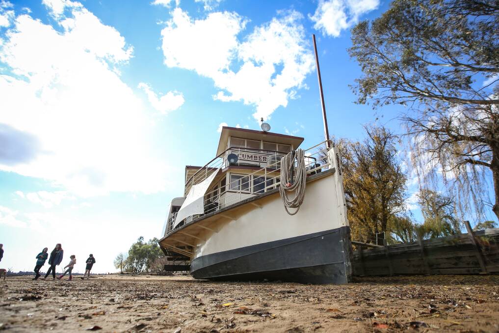 DRY: The Cumberoona paddle steamer sits on land at Lake Mulwala last month. 