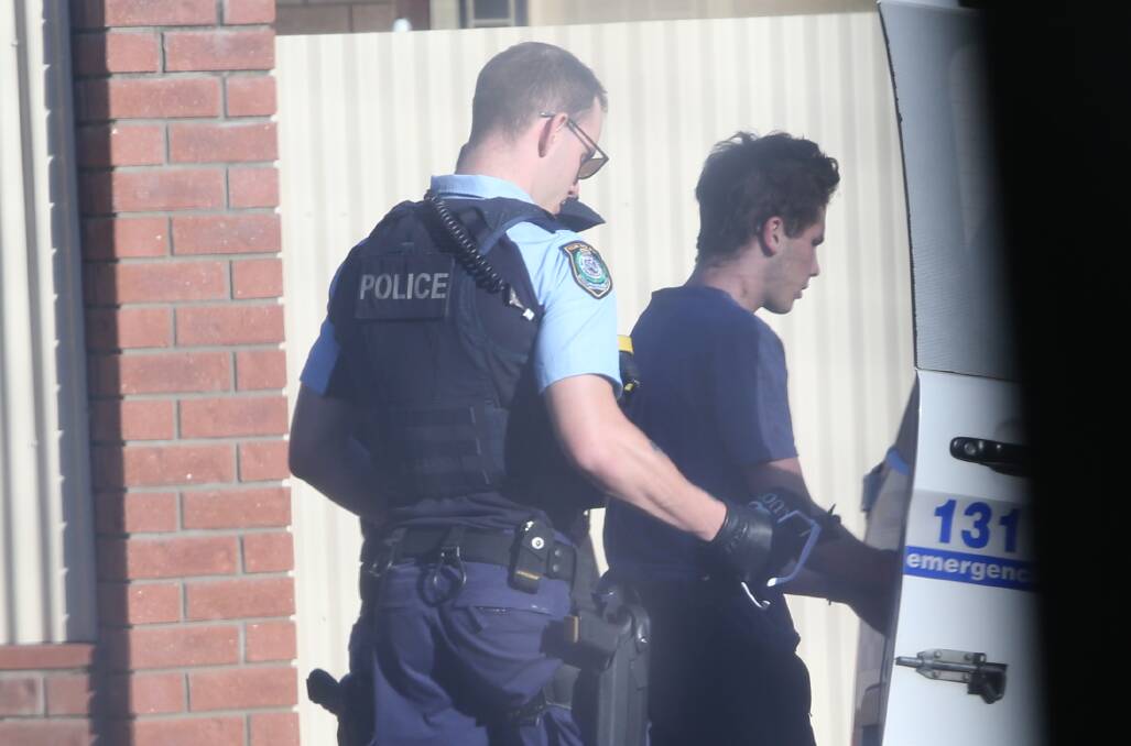 Jake Pascoe Sullivan, 19, during a February arrest by Albury officers at a Monkhouse Place home. He was again arrested by Wodonga officers on April 10. File photo