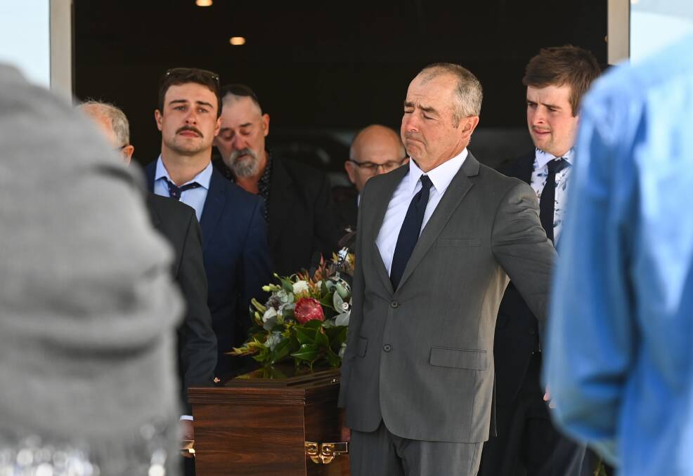 SERVICE: Tom Sheather was laid to rest at the Corryong Cemetery on Thursday after a moving funeral service attended by hundreds of people. Pictures: MARK JESSER