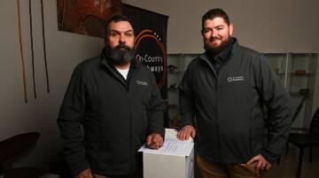 LAUNCH: Darren Moffitt and Jebb Hutchison launched the On-Country Pathways project in Wodonga on Friday, with the service to provide young Indigenous people with a way into the booming construction industry. Picture: MARK JESSER