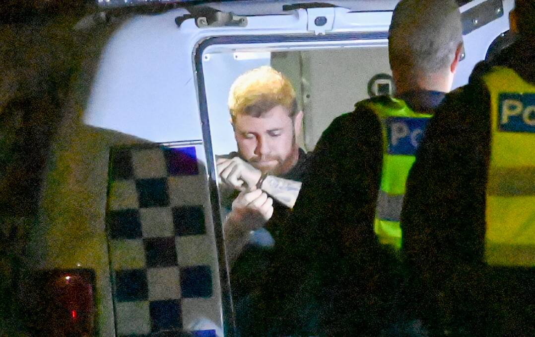 Casey Ferrara during his arrest in Wodonga last year after a dangerous car chase. File photo