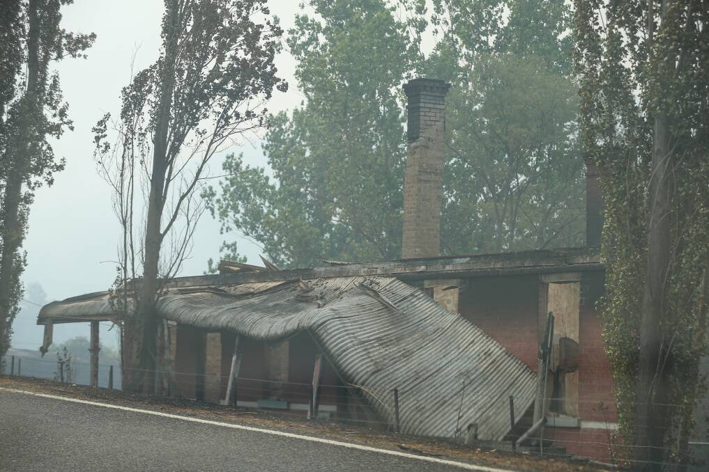 DESTROYED: A burnt out building on the Murray Valley Highway, west of Corryong, which was destroyed by flames during the fires. Picture: JAMES WILTSHIRE